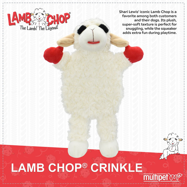 Multipet International Lamb Chop Crinkle Squeaker Plush Dog Toy, Large - White