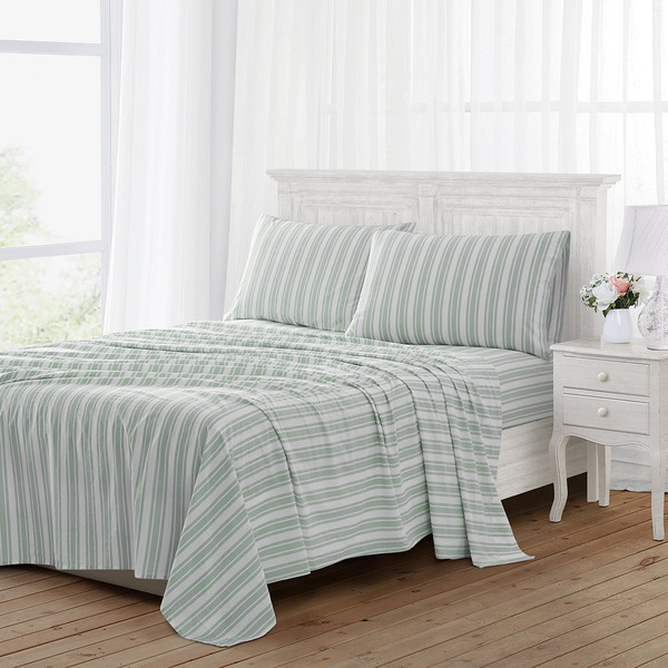 The Farmhouse by Rachel Stripe Sheet Set, Queen 4-Piece - Green
