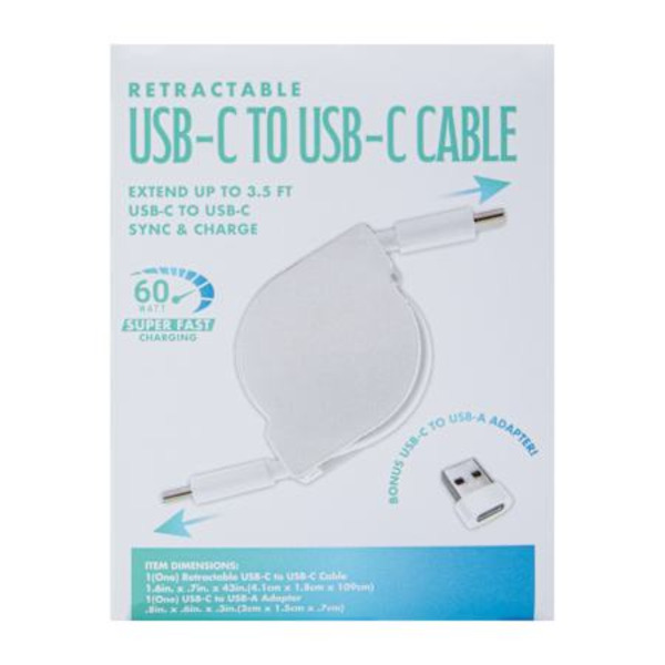 Bytech 60Watt Retractable USB-C to USB-C Cable