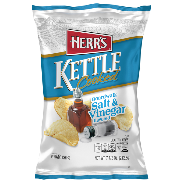 Herr's Potato Chips, Boardwalk Salt & Vinegar Flavored, Kettle Cooked