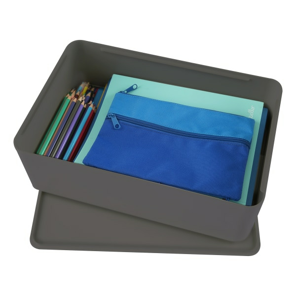 Office Depot Realspace 100% Recycled Plastic Stackable Storage Box with Lid - Gray