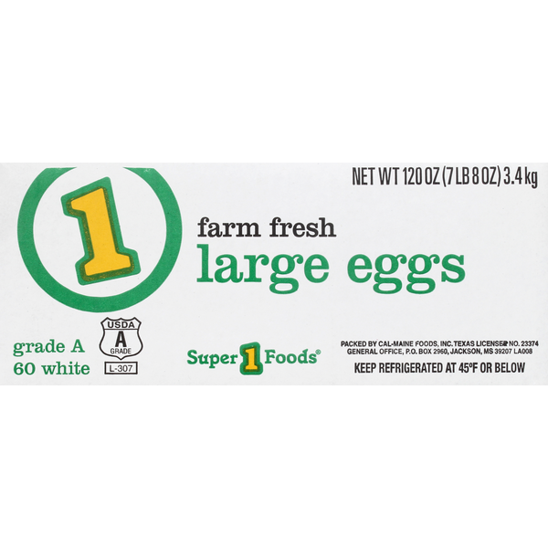 Super 1 Foods Eggs, Large, 60 White Same-Day Delivery | Super 1 Foods