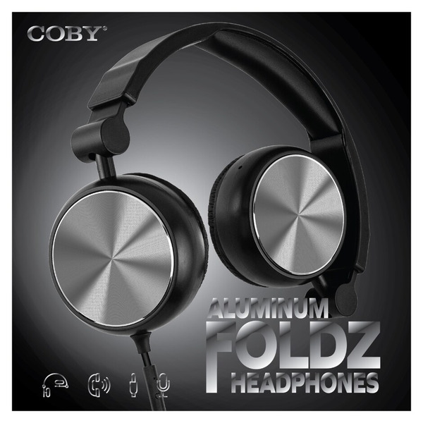 COBY Aluminum Foldz Headphones With Built-in Microphone Silver