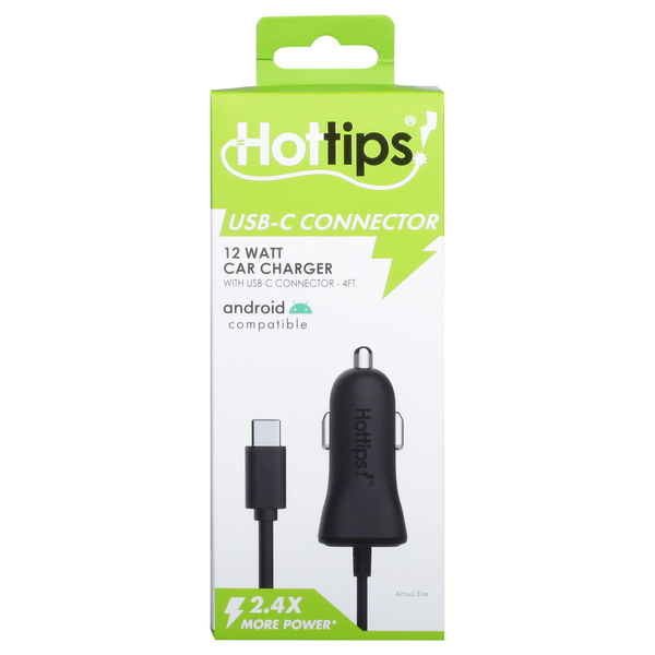 Hottips! Car Charger, USB-C Connector, 12 Watt, 4 Ft Same-Day