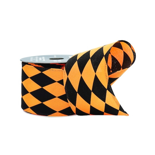Celebrate It Diamond Wired Pongee Ribbon, 2.5 in - Black & Orange