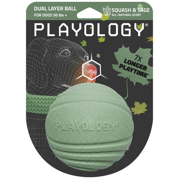 PLAYOLOGY Squash & Sage Scented Dual Layer Ball Dog Toy for Large Dogs - Green