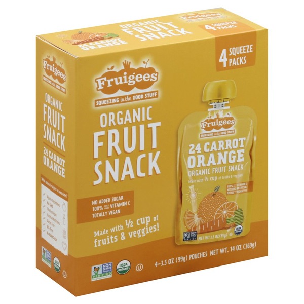 Fruigees Fruit Snack, Organic, 24 Carrot Orange, Squeeze Packs (4 each