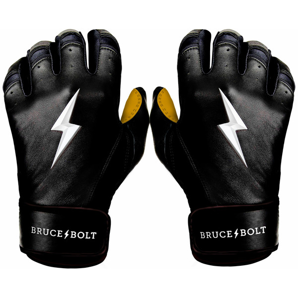 BRUCE BOLT Youth Short Cuff Gold Palm Batting Gloves - Black