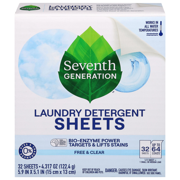 Seventh Generation Laundry Detergent, Free & Clear, Sheets Same
