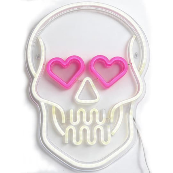 Ashland Skull USB Lighted Neon Sign - White & Pink