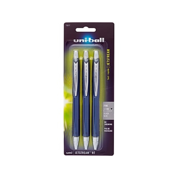 Uni-Ball 0.7mm Fine Point JetStream RT Blue Barrel Retractable Ballpoint Pens - Black Ink
