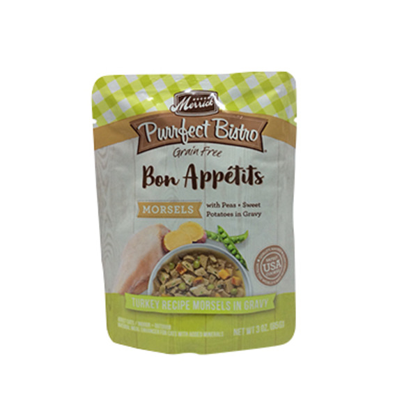 Merrick Purrfect Bistro Bon Appetits Premium Grain Free Wet Cat Food Topper, Turkey Recipe Morsels In Gravy