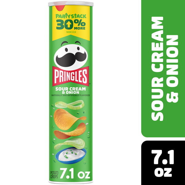 Pringles Sour Cream and Onion Potato Crisps Chips, Lunch Snacks, Party Stack, 7.1 oz