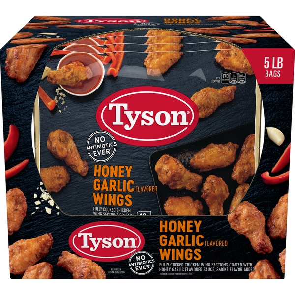 Tyson Fully Cooked BoneIn Honey Garlic Flavored Wings, 5 lb. (Frozen