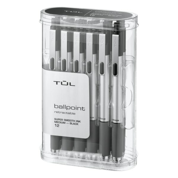 Tul 1.0 mm Medium Point Black Ink Silver Barrel BP3 Retractable Ballpoint Pens