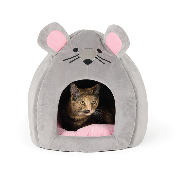 Whisker City Sleepy Hut Mouse Cat Bed - Grey