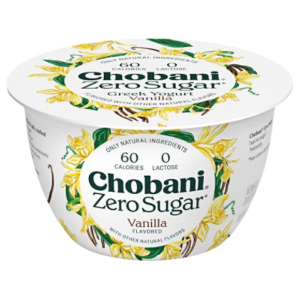 Chobani Yogurt, Greek, Nonfat, Zero Sugar, Vanilla Flavored