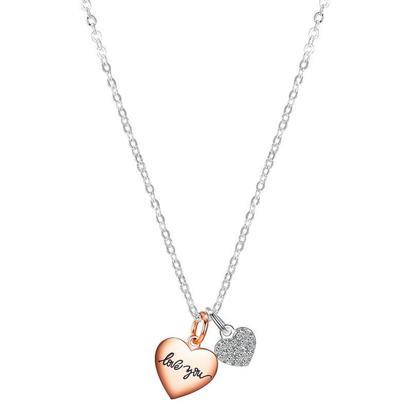 Brilliance Love You Crystal Two-Tone Heart Charm Necklace