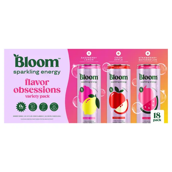 Bloom Sparkling Energy Drink, Flavor Obsessions Variety Pack, 12 fl oz, 18-count