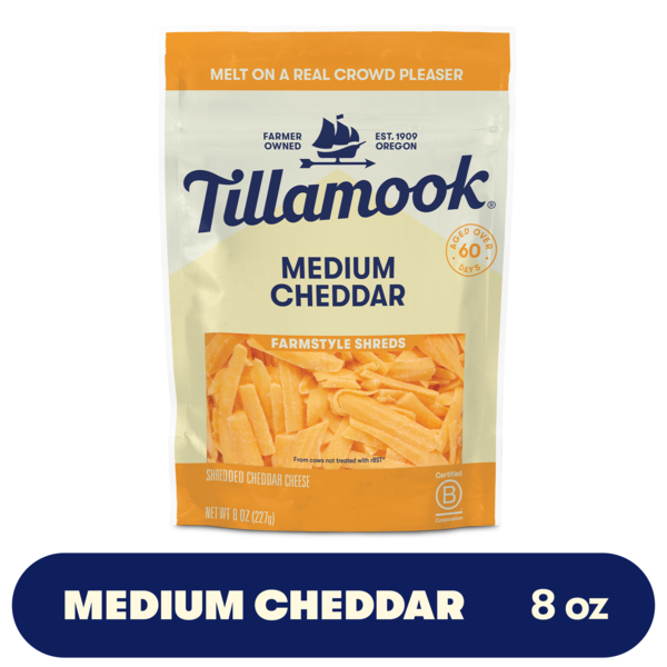 Tillamook Farmstyle Medium Cheddar Shredded Cheese, 8oz