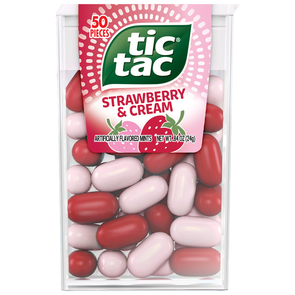 Tic Tac Strawberry & Cream, On-the-Go Breath Mints, Pocket-Sized Mints, 50 pieces, 0.84 oz Single Pack