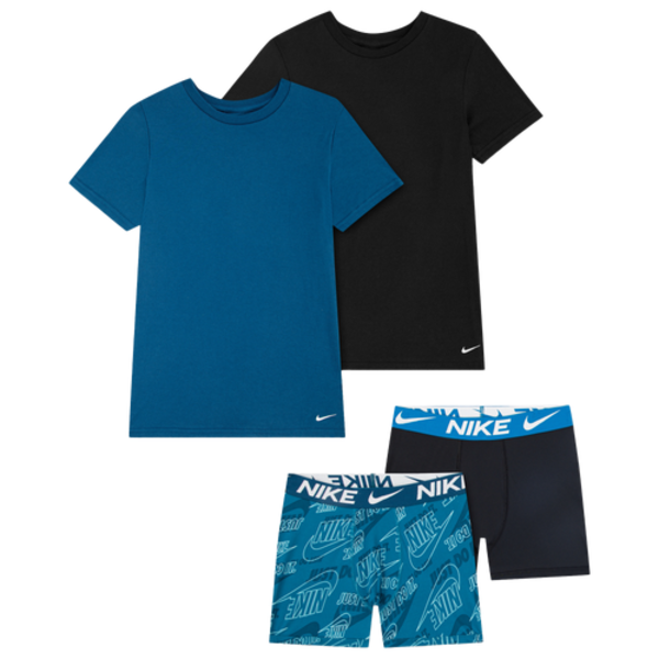 Nike Boys' 4-Piece Boxer Brief & Undershirt Set, L - Blue/Black
