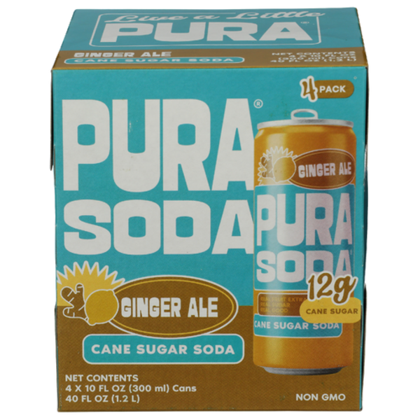 Pura Soda Ginger Ale Cane Sugar Soda 4 Pack