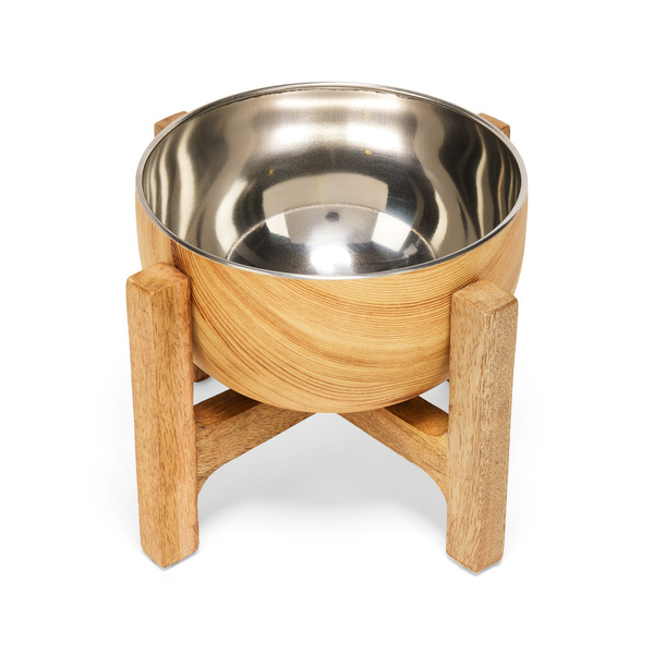 Every Yay Elevated Stainless Steel Dog Bowl with Wooden Stand