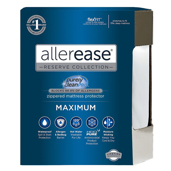 Allerease Mattress Protector, Zippered, Maximum, King