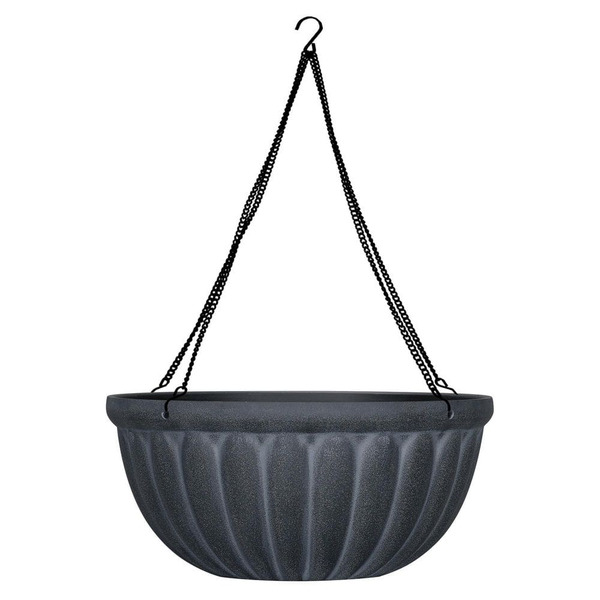 Vigoro Madigan Medium Black Resin Round Hanging Basket Planter With Drainage Holes (12 In. L X 12 In. W X 5.5 In. H)