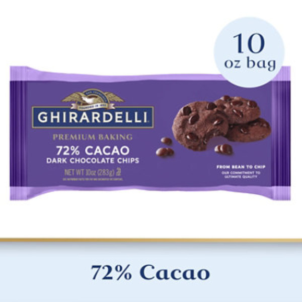 Ghirardelli 72% Cacao Dark Chocolate Premium Baking Chips, Chocolate Chips for Baking, 10 oz Bag