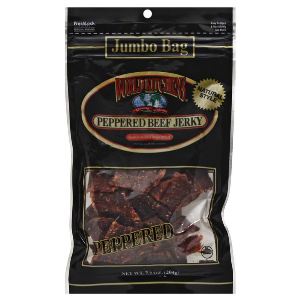 World Kitchens Beef Jerky, Peppered, Jumbo Bag (7.2 oz) Instacart