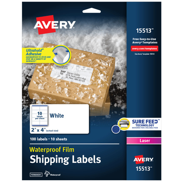 Avery Waterproof Shipping Labels With Ultrahold Permanent Adhesive, 2 x 4 in - Matte White