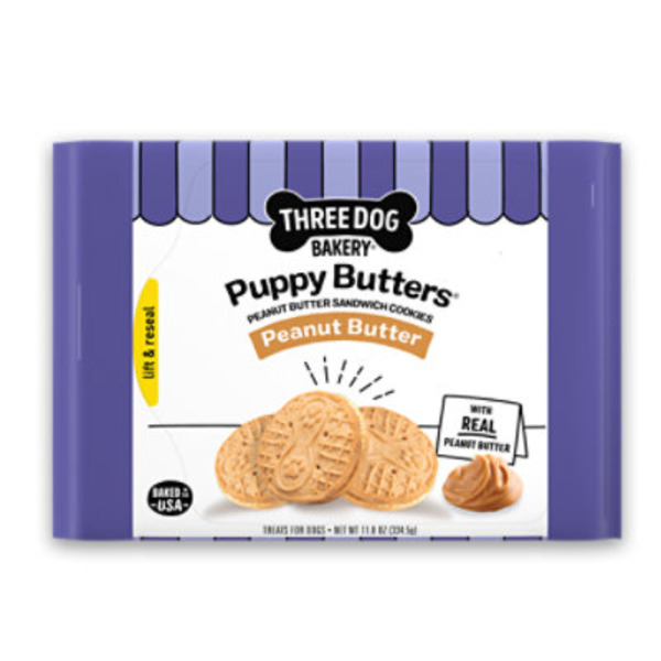 Three Dog Bakery Treats for Dogs, Sandwich Cookies, Peanut Butter