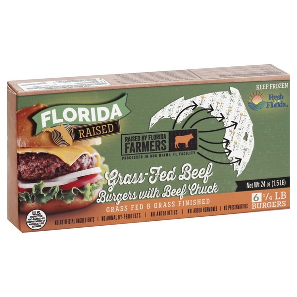 Florida Raised Burgers, with Beef Chuck, GrassFed Beef (6 each