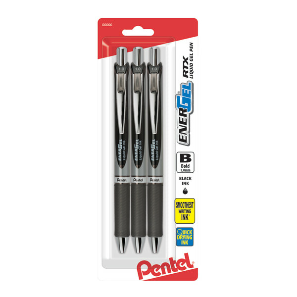 Pentel BL80BP3A Black Ink Bold Point EnerGel RTX Retractable Gel Pen