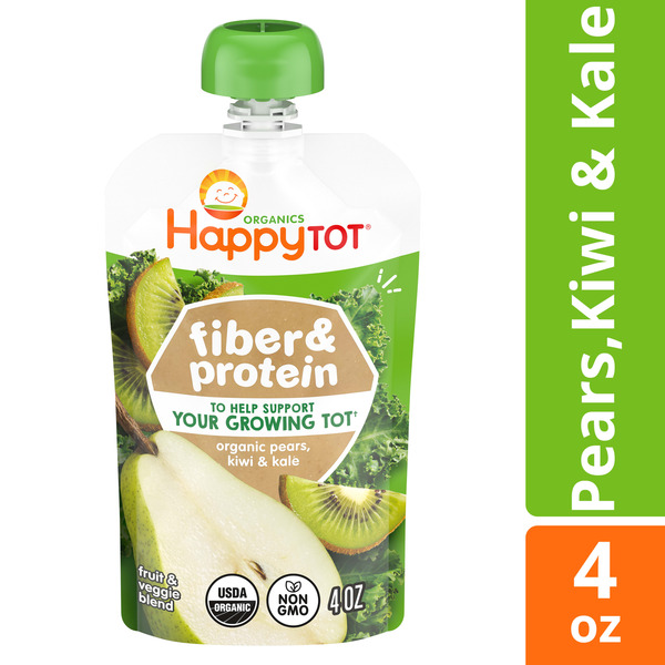 Happy Tot Organics Fiber & Protein Pears, Kiwi & Kale Baby Food Pouch