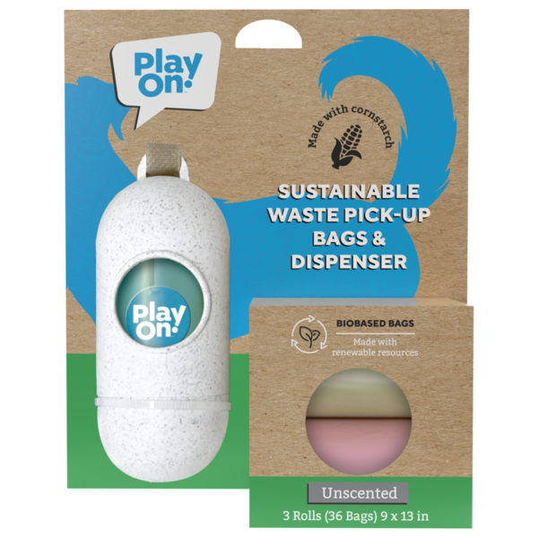 Play On Waste Bag Dispenser With Biobase Rolls, 9 x 13 in