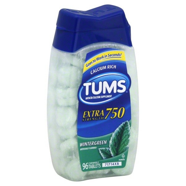 Tums Extra Strength 750 Wintergreen Chewable Tablets Antacid (96 ct