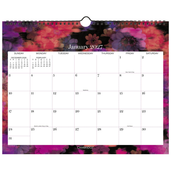 Cambridge Floral Haze 2027 Monthly Wall Calendar, 12 x 15 in - Medium