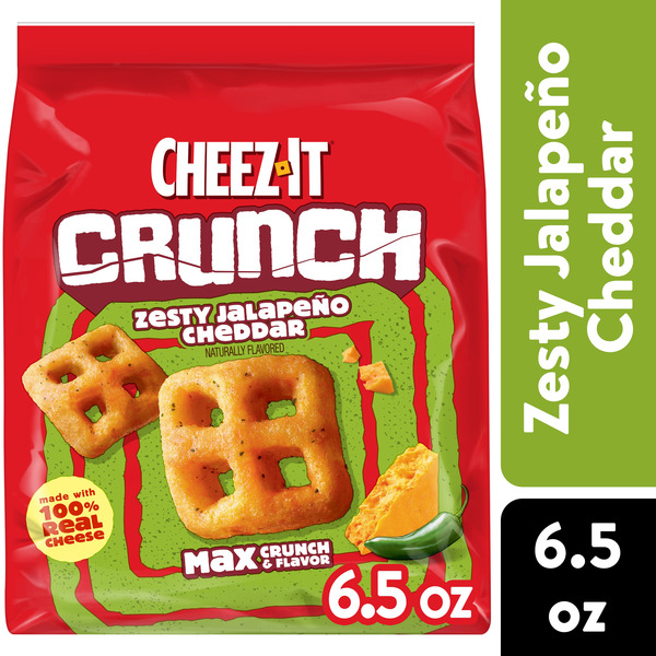 Cheez-It Crunch Zesty Jalapeno Cheddar Cheesy Baked Snacks, Lunch