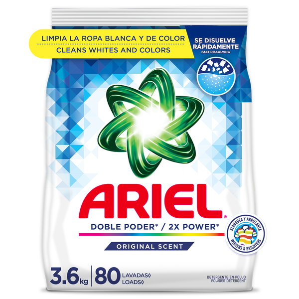 Ariel Powder Laundry Detergent, Original Scent, 3.6 kg, 80 Loads
