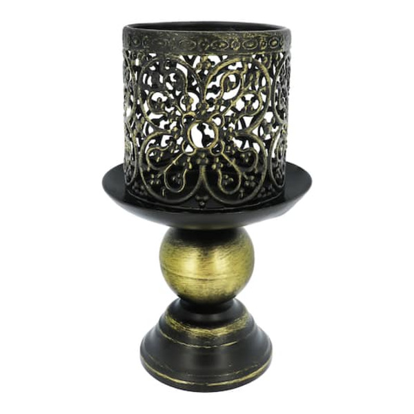 Ashland Gold-Brushed Black Filigree Metal Tealight Candle Holder