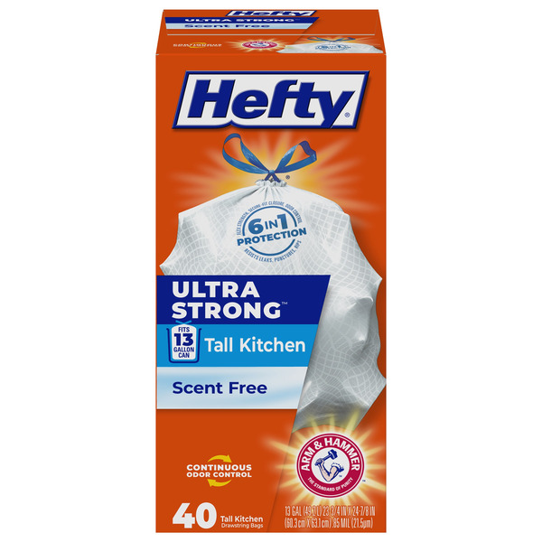 Hefty 13-Gallon Scent Free White Indoor Plastic Kitchen Twist Tie Trash Bag 40 -Count