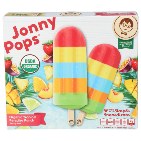 Jonny Pops Organic Tropical Paradise Punch Frozen Bars 8 Pack