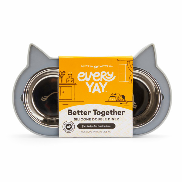 Every Yay 0.95Cups Catface Silicone Double Diner With Stainless Steel Bowls