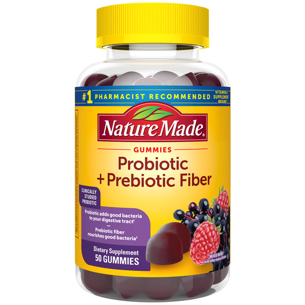 Nature Made Probiotic + Prebiotic Fiber Gummies, Gut Health, Fiber Supplement and Probiotics for Digestive Health, 50 Gummies, 25 Day Supply