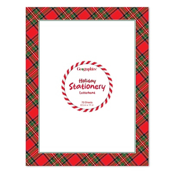 GE ographics Vibrant Plaid Holiday Letterhead Stationery, 8.5 x 11 in