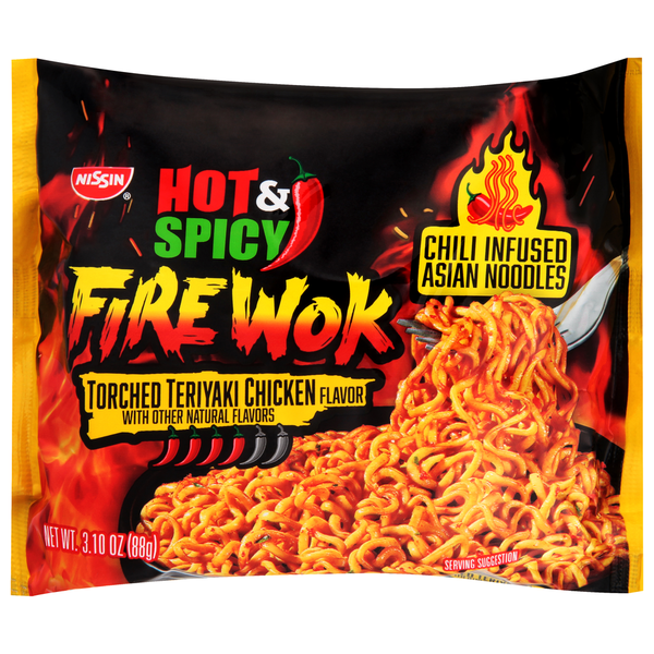 Nissin Asian Noodles, Torched Teriyaki Chicken Flavor, Hot & Spicy