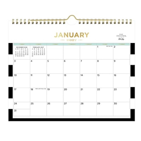 Blue Sky Day Designer 22 x 17 Monthly Desk Calendar - Black/White